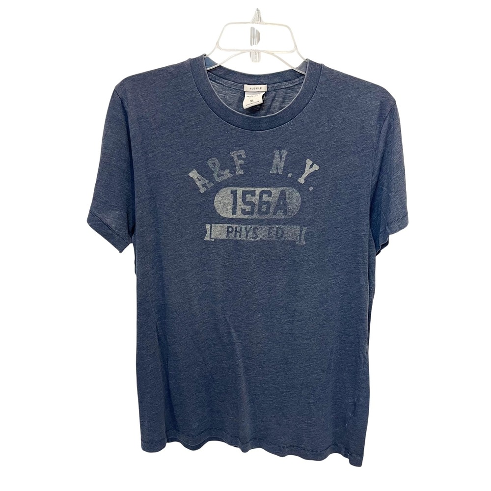 Abercrombie & Fitch Mens XL Muscle Fit Graphic T-Shirt Navy Blue Phys Ed Y2K